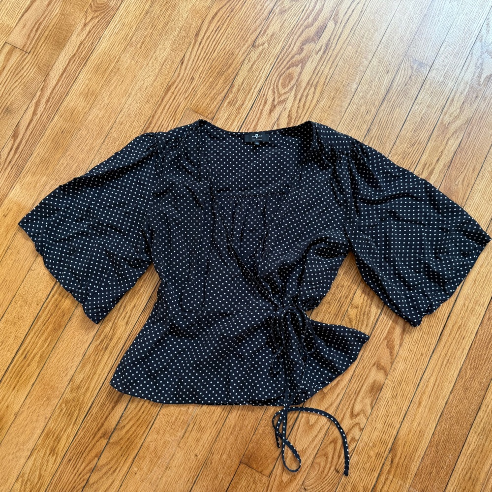 7 for all Mankind polka dot wrap peplum blouse size M
